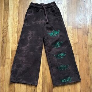Boys Lie Sweatpants Small Brown Tie Dye Dump Him Rhinestone Cherub Wide Leg